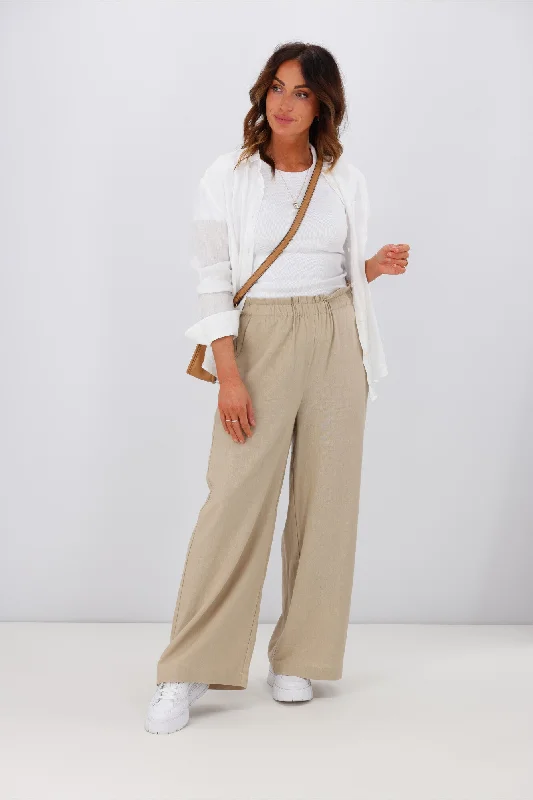 Shine On Label Oscar Linen Blend Wide Leg Pant Stone