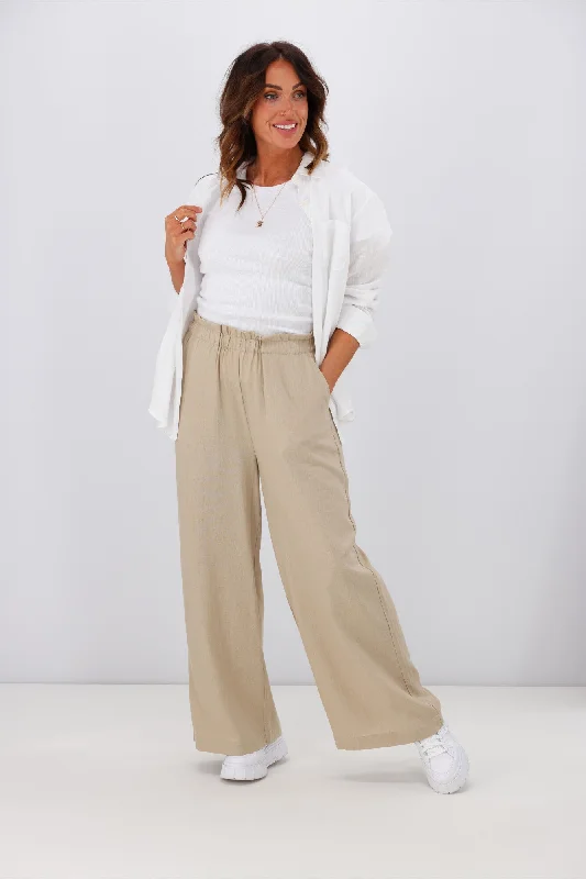 Shine On Label Oscar Linen Blend Wide Leg Pant Stone