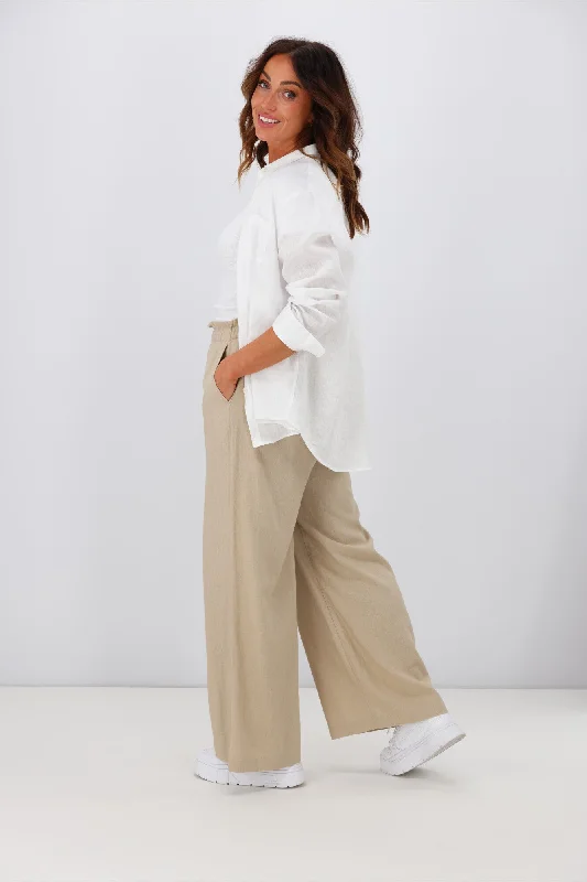 Shine On Label Oscar Linen Blend Wide Leg Pant Stone