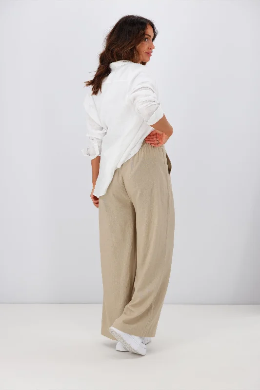 Shine On Label Oscar Linen Blend Wide Leg Pant Stone