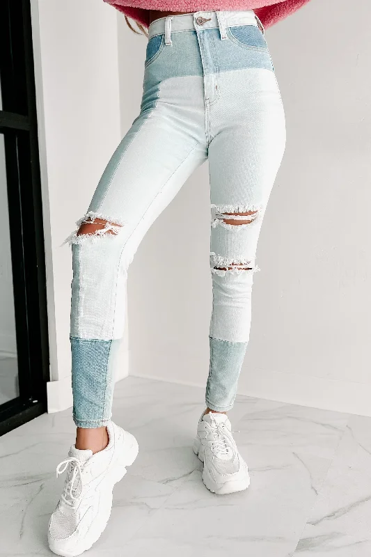 Slice & Dice High Rise Distressed Patchwork Jeans (Light)