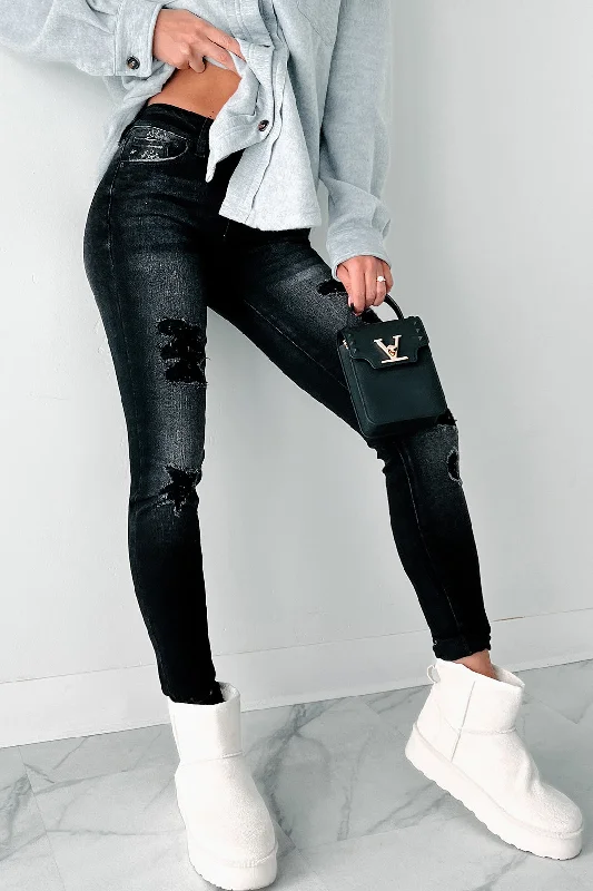 So In Sync Mid-Rise Distressed Kancan Skinny Jeans (Black)