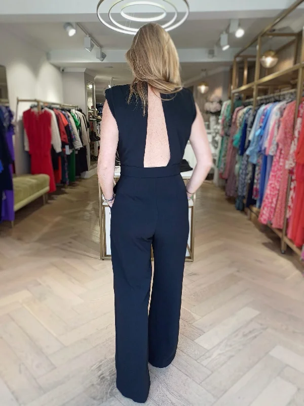 Suncoo Taylor Black Wide Leg Jumpsuit With Open Back