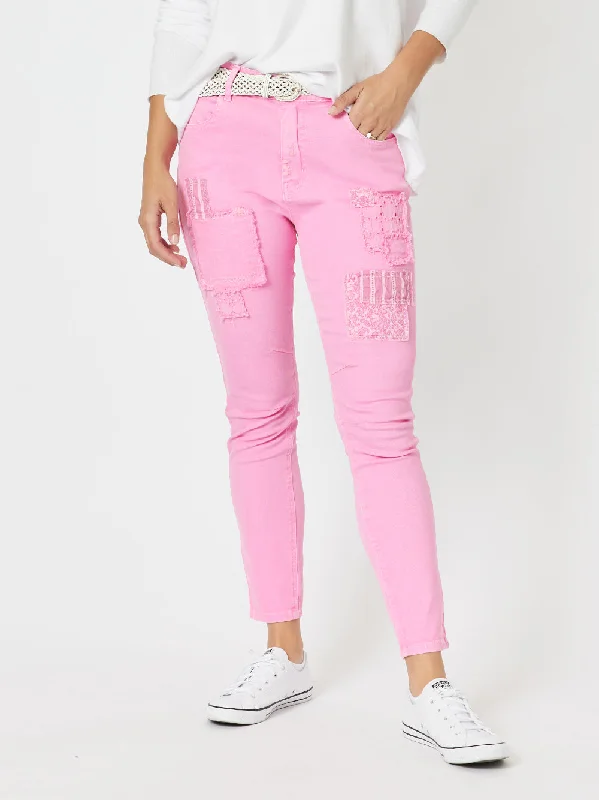 Threadz Taylor Patch Jeans Flamingo