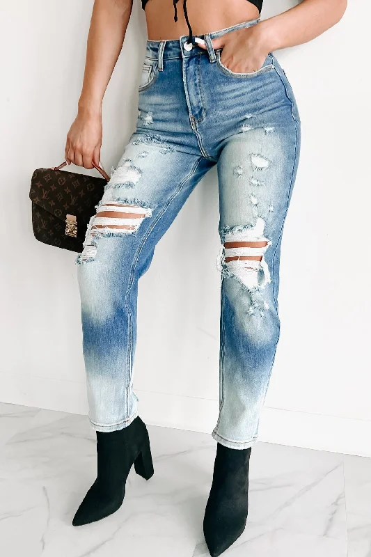 Total Appeal High Rise Distressed Risen Ombre Straight Leg Jeans (Medium/Light)