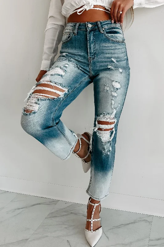 Total Appeal High Rise Distressed Risen Ombre Straight Leg Jeans (Medium/Light)