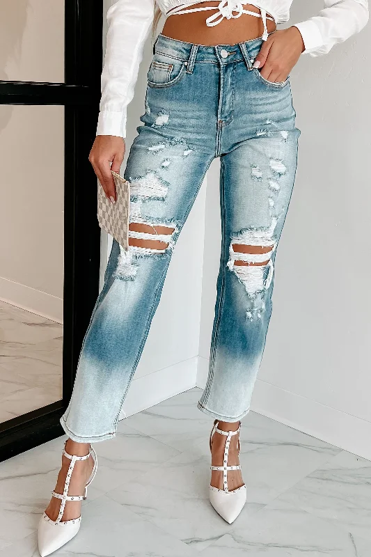 Total Appeal High Rise Distressed Risen Ombre Straight Leg Jeans (Medium/Light)