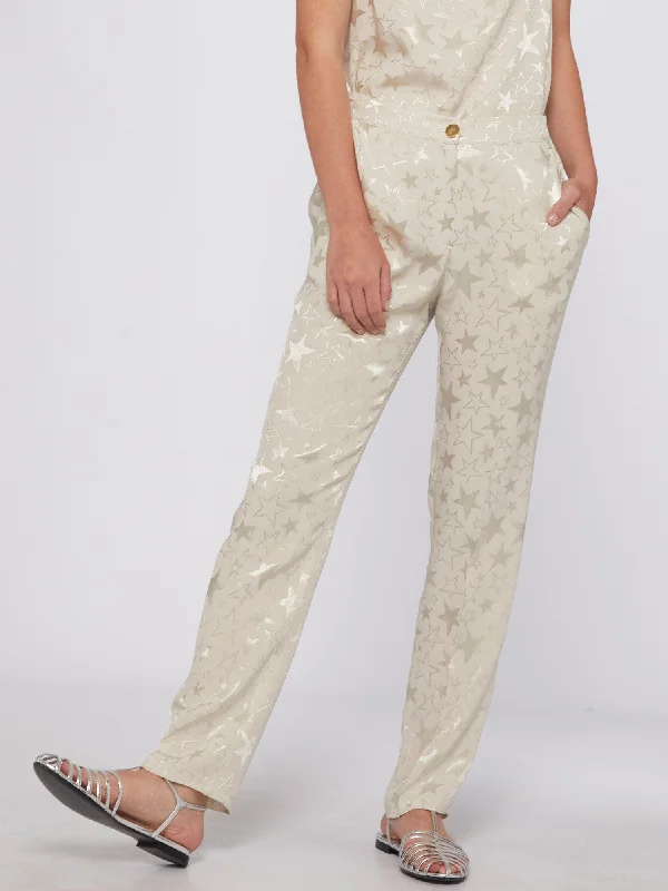 Vilagallo Tiffany Cream Star Print Trousers