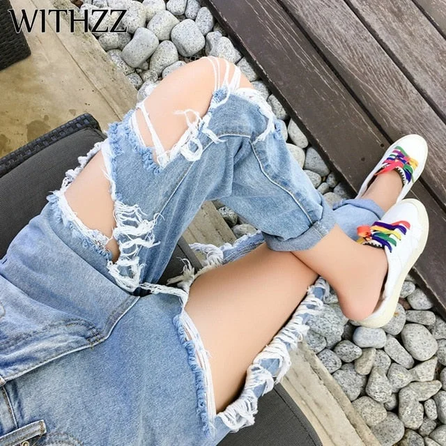 Women Ripped  Loose Thin Jeans