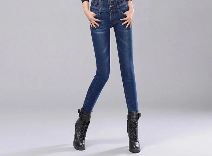 Women Winter Jeans Pants Fleece