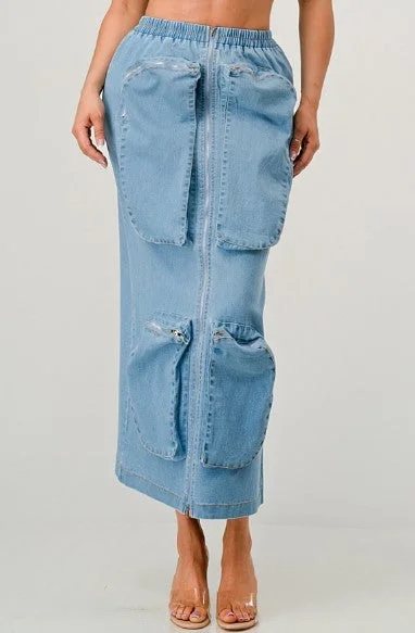 Women's Denim Cargo Skirt - DAIDC215