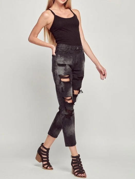 Women's Destroyed Denim Jean - NATNT1028BKRX