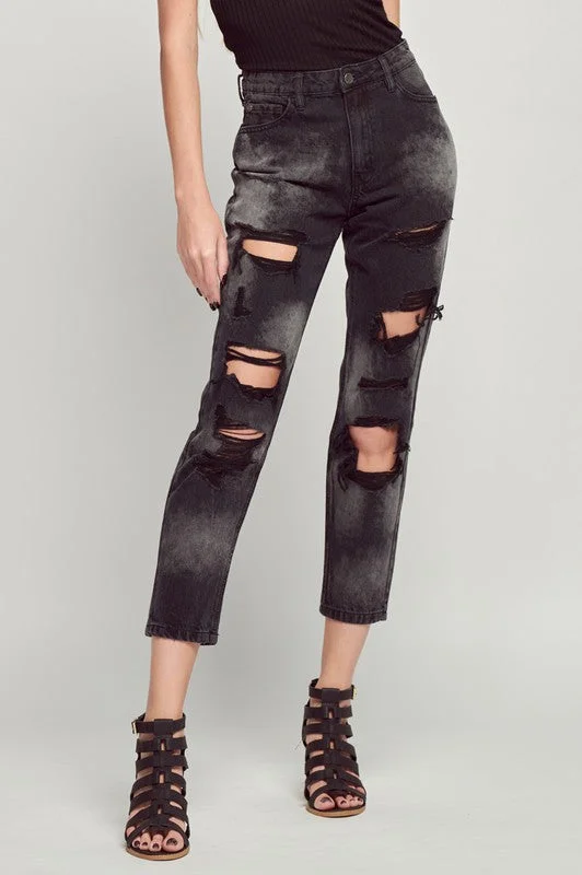 Women's Destroyed Denim Jean - NATNT1028BKRX