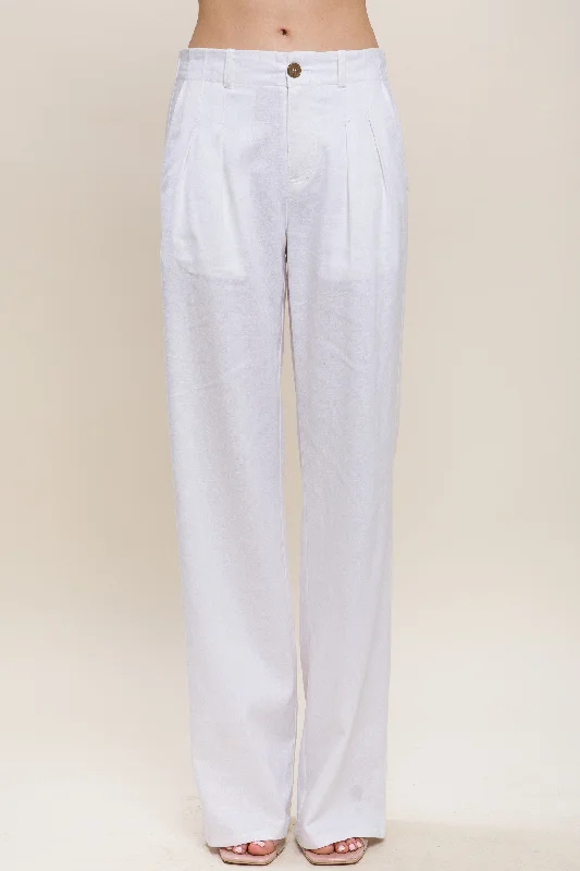 Women's Linen Tailored Wide Leg Pants - LOV6834PD