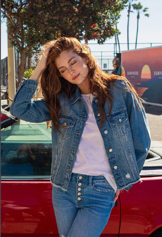 Classic Denim Jacket with Raw Hem