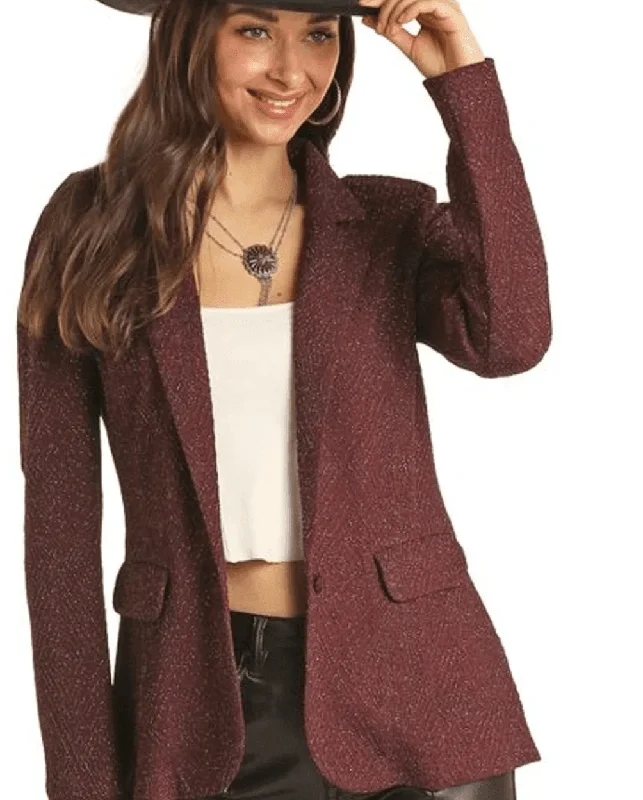 Rock and Roll Cowgirl Women's Burgundy Shimmer Blazer BW92T02675