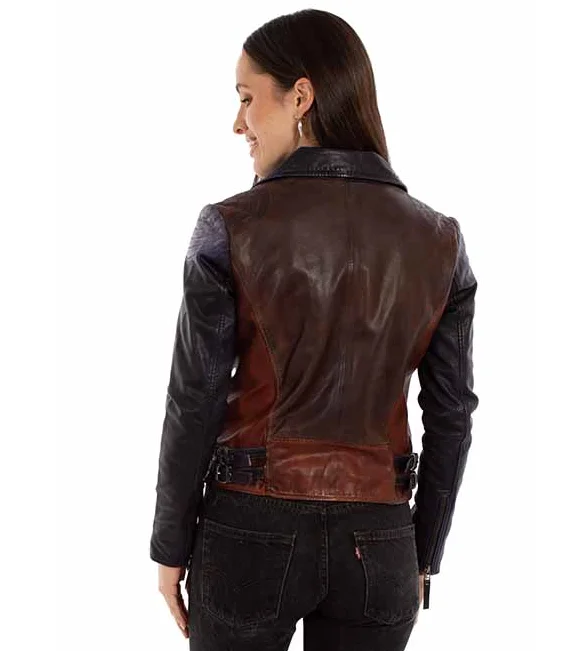 Scully Women's Vintage Brown Tri-Colored Leather Biker Style Jacket L1140 207