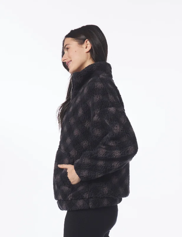 Sherpa Quarter Zip: Black Buffalo Plaid