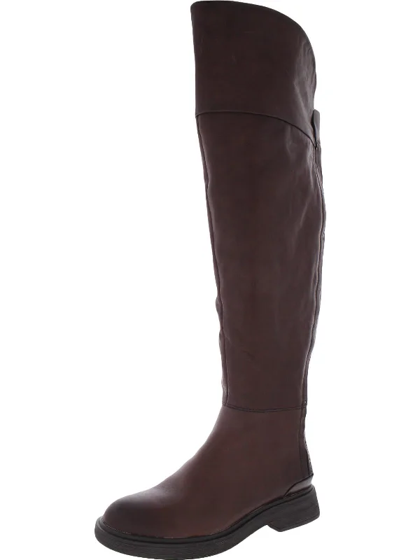 Battina Womens Leather Block Heel Over-The-Knee Boots