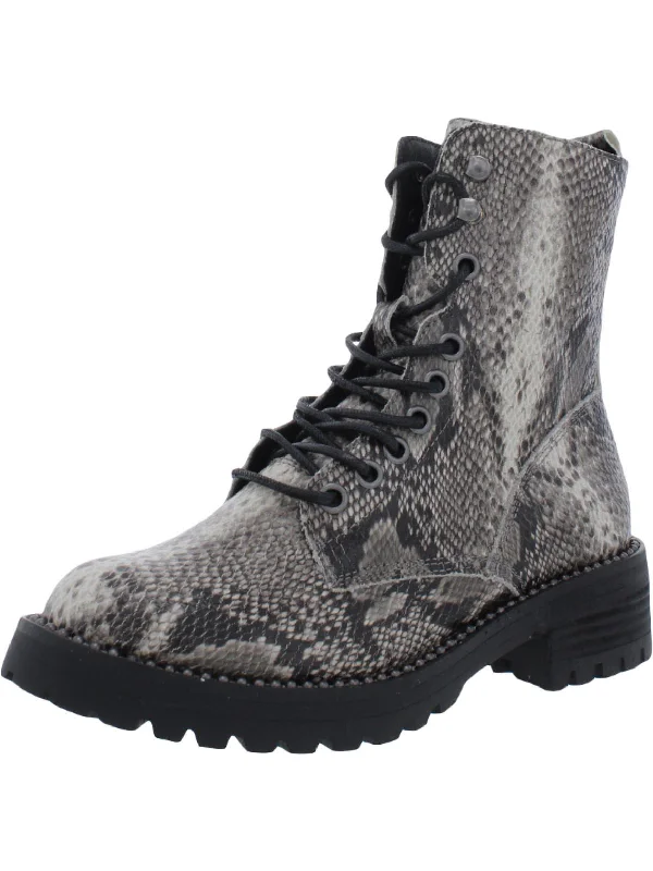 Conquest Womens Faux Leather Ankle Combat & Lace-up Boots