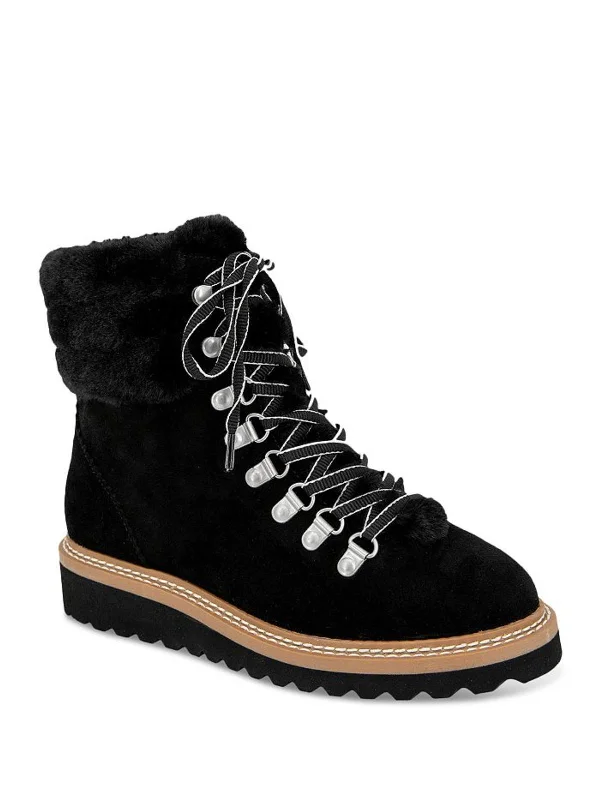 Evita Womens Suede Faux Fur Hiking Boots