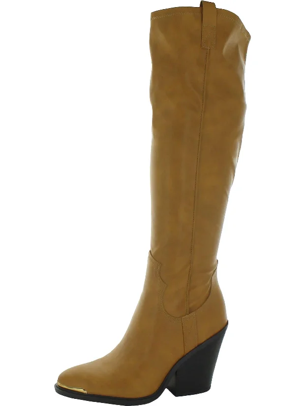 Glenice 2 Womens Faux Leather Stacked Heel Knee-High Boots