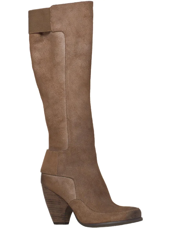 Jasper Womens Suede Stacked Heel Knee-High Boots