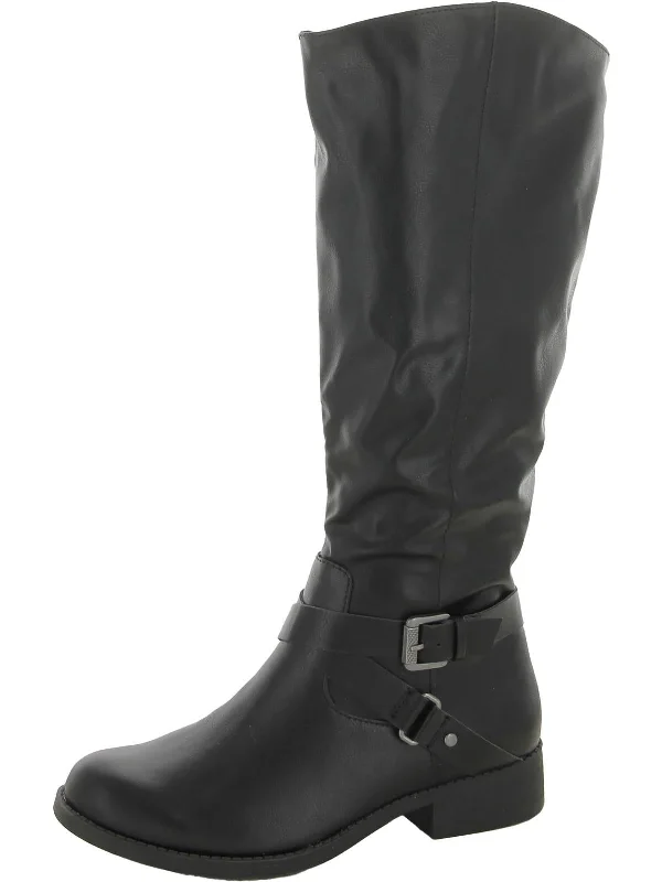 Marliee Womens Faux Leather Wide Calf Motorcycle Boots