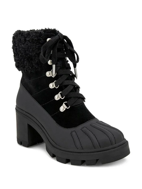 Mikayla Womens Leather Block Heel Combat & Lace-up Boots