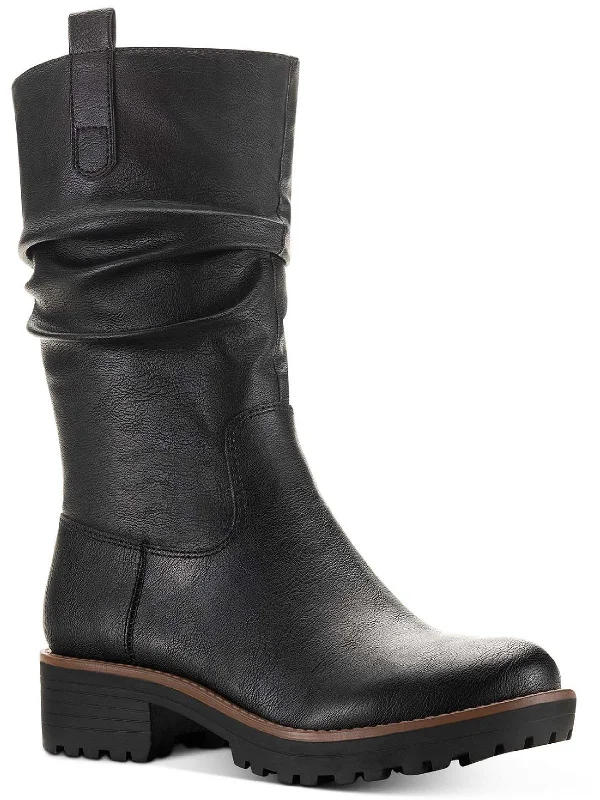 Nelliee Womens Lug Sole Zipper Mid-Calf Boots