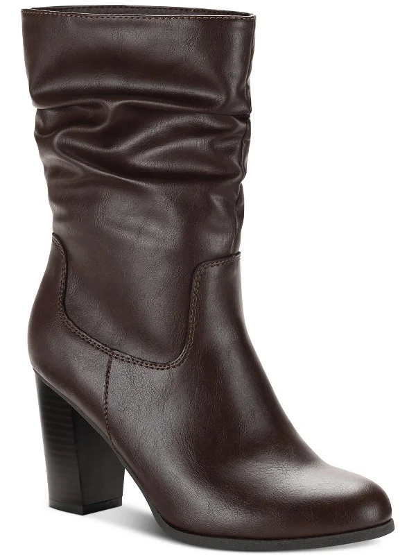 Saraa Slouch Womens Faux Leather Block Heel Mid-Calf Boots