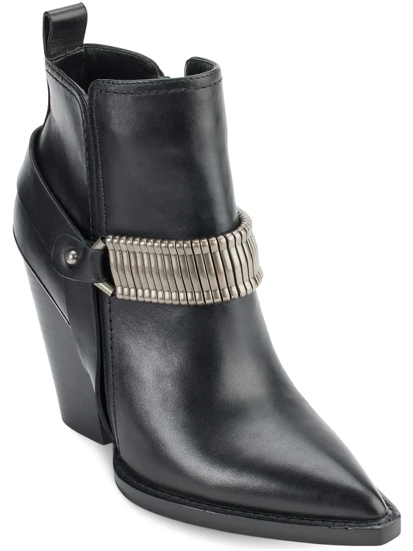 Tizz Womens Leather Stacked Heel Ankle Boots