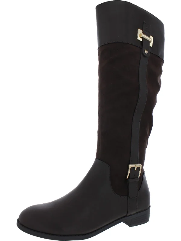 Womens Faux Leather Zipper Knee-High Boots