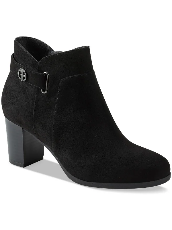 Womens Faux Suede Block Heel Booties