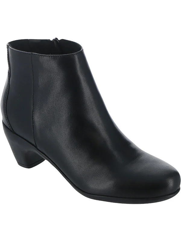 Womens Leather Block Heel Ankle Boots