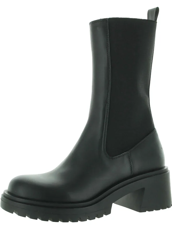 Womens Leather Stretch Mid-Calf Boots