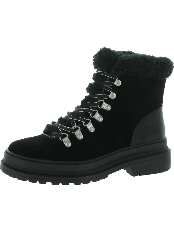 Yvonne Womens Suede Faux Fur Trim Hiking Boots