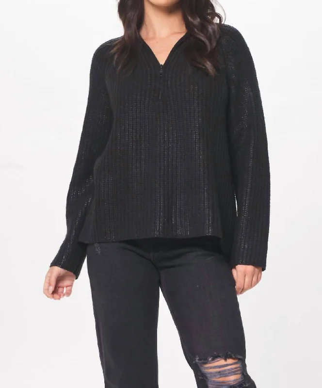 Coated Quarter Zip Sweater In Black