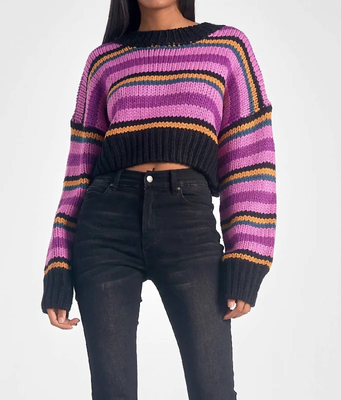 Cropped Crewneck Sweater In Purple