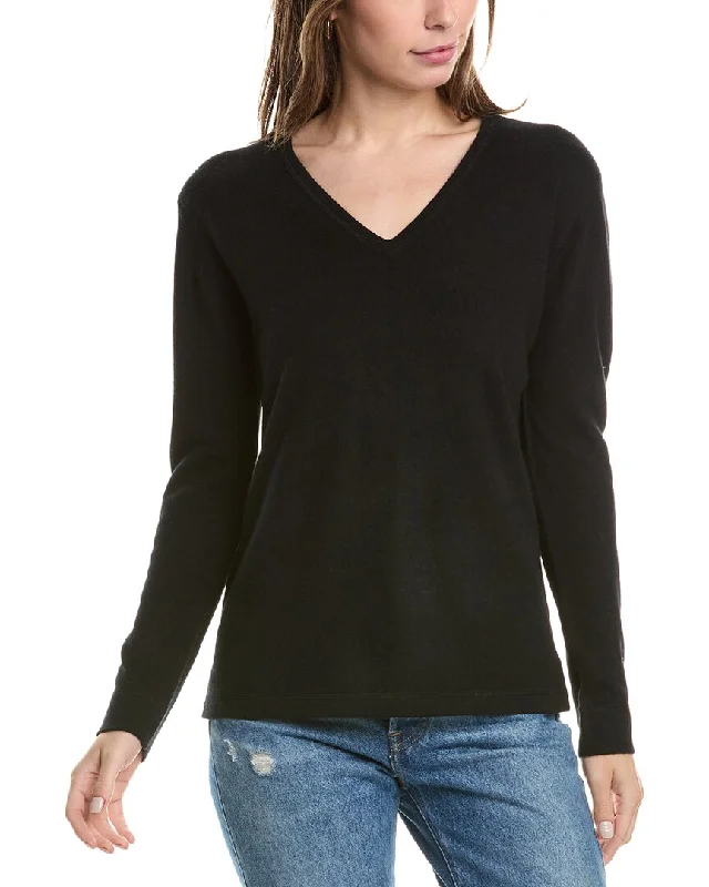 Forte Cashmere Coverstitch V-Neck Cashmere Sweater