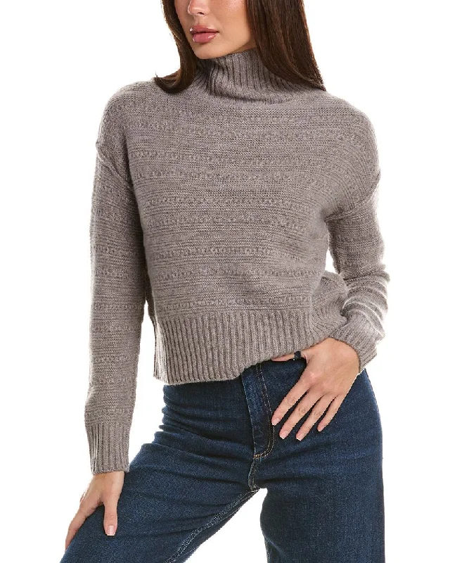 Forte Cashmere Crop Textured Mock Cashmere Sweater