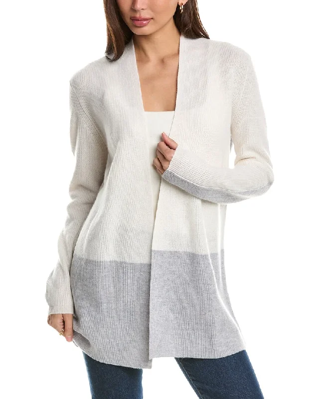 Forte Cashmere Rib Colorblocked Cashmere Cardigan