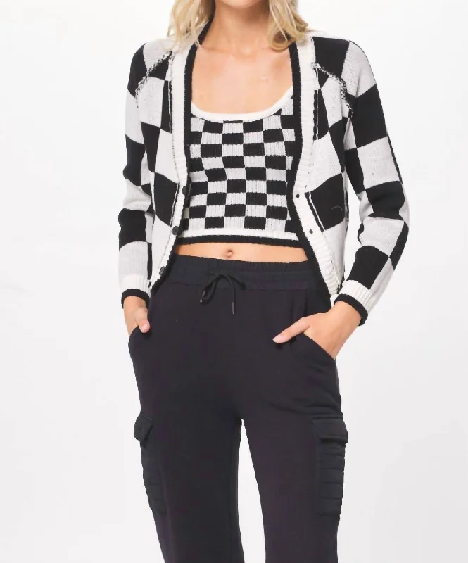 Knit Checkered Tank In Black & Cream