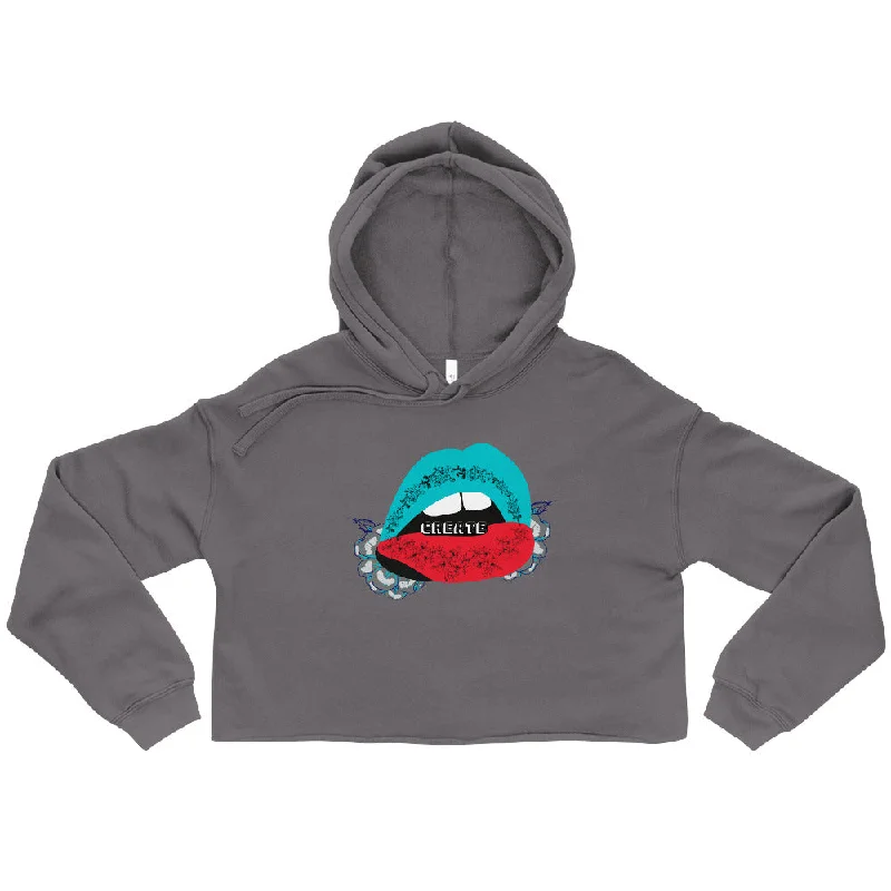 Create Lips Grey Crop Hoodie