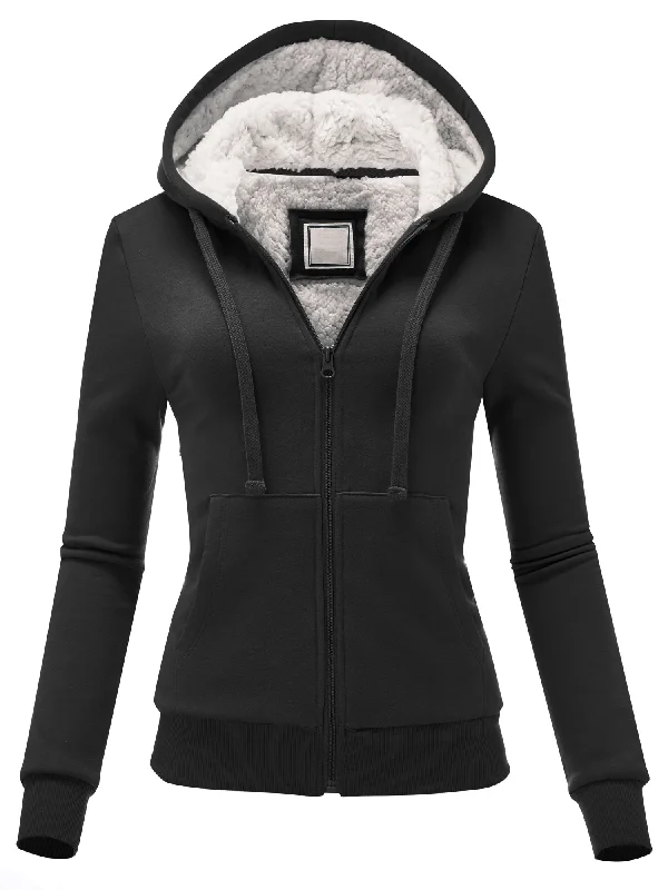 Women's Zip Up Sherpa-Lined Fleece Hoodie Jacket (FWH1134)