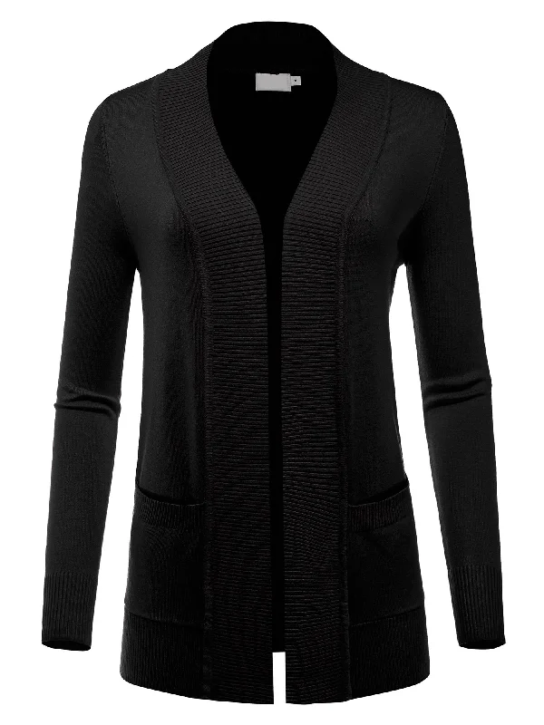 Women's Open Front Long Sleeve Classic Knit Sweater Cardigan (FWC1093)