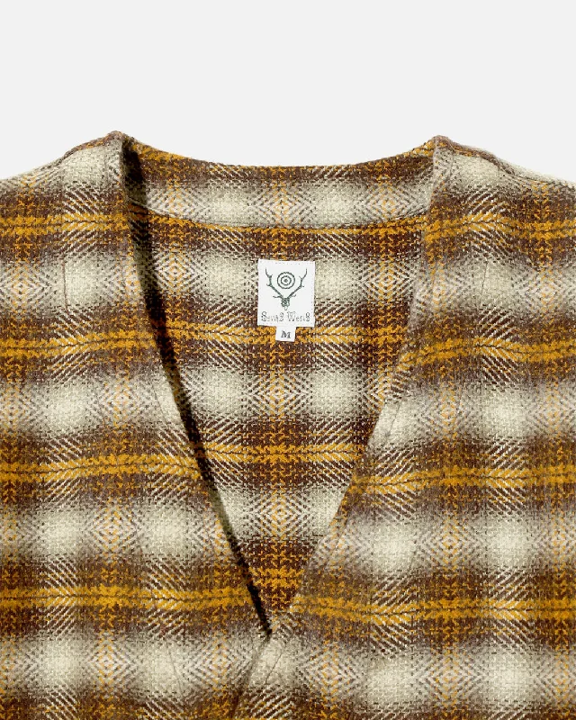 South2 West8 V Neck Jacket - Acrylic Plaid - Yellow / Brown