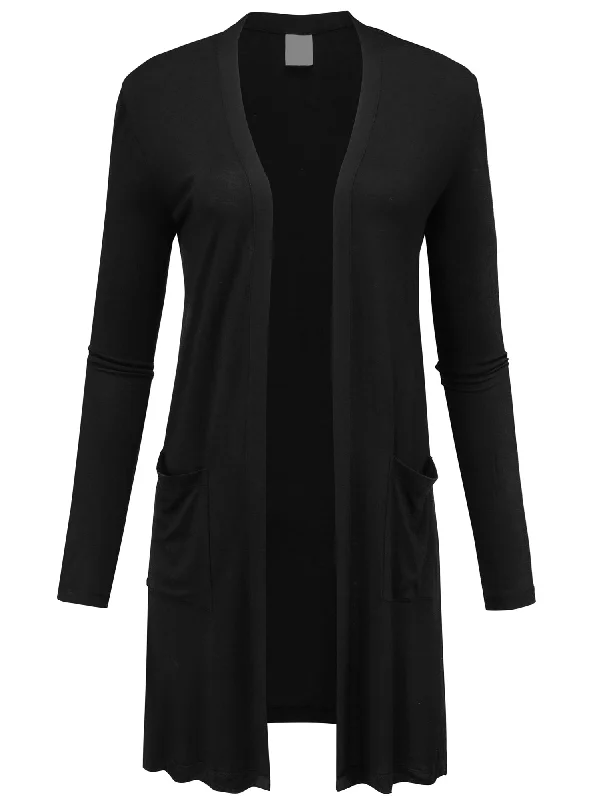 Women's Lightweight Long Sleeve Open Front Long Length Cardigan (FWC1032)