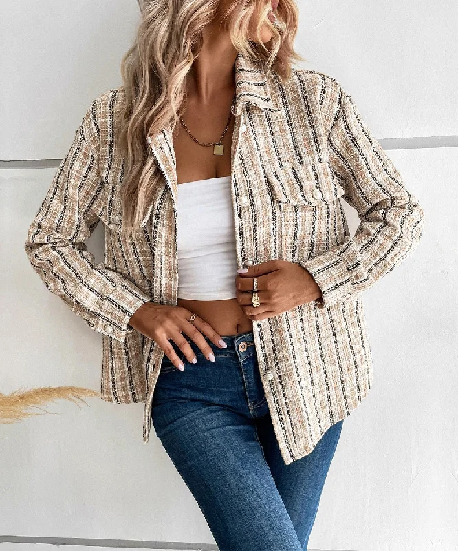 Dual Pocket Plaid Shirt Jacket