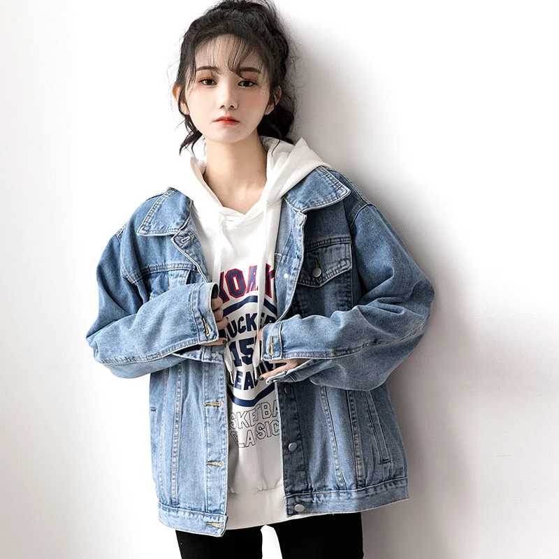 Denim Oversize Turn-down Collar Jacket